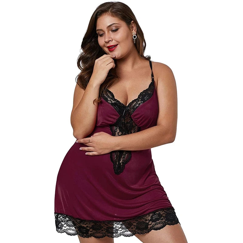 NEW Arrivals S-8XL PLUS SIZE Luxury Curvy Women Spaghetti Straps Nightgowns Lace Sexy Big Girls Sleepwear Nightdress Satin Lingerie Sets Women's Pajamas Home Clothes