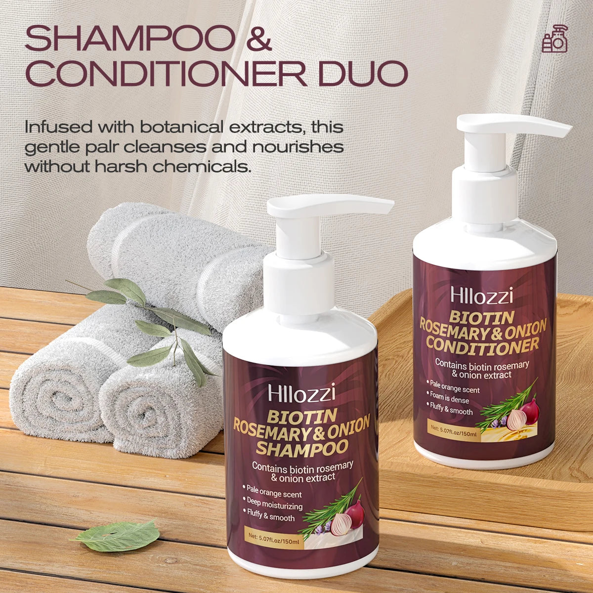 2 PCS 150ml Set Biotin Rosemary & Onion Hair Care Set – Shampoo + Conditioner, Strengthen & Nourish, Hair Care Supplies