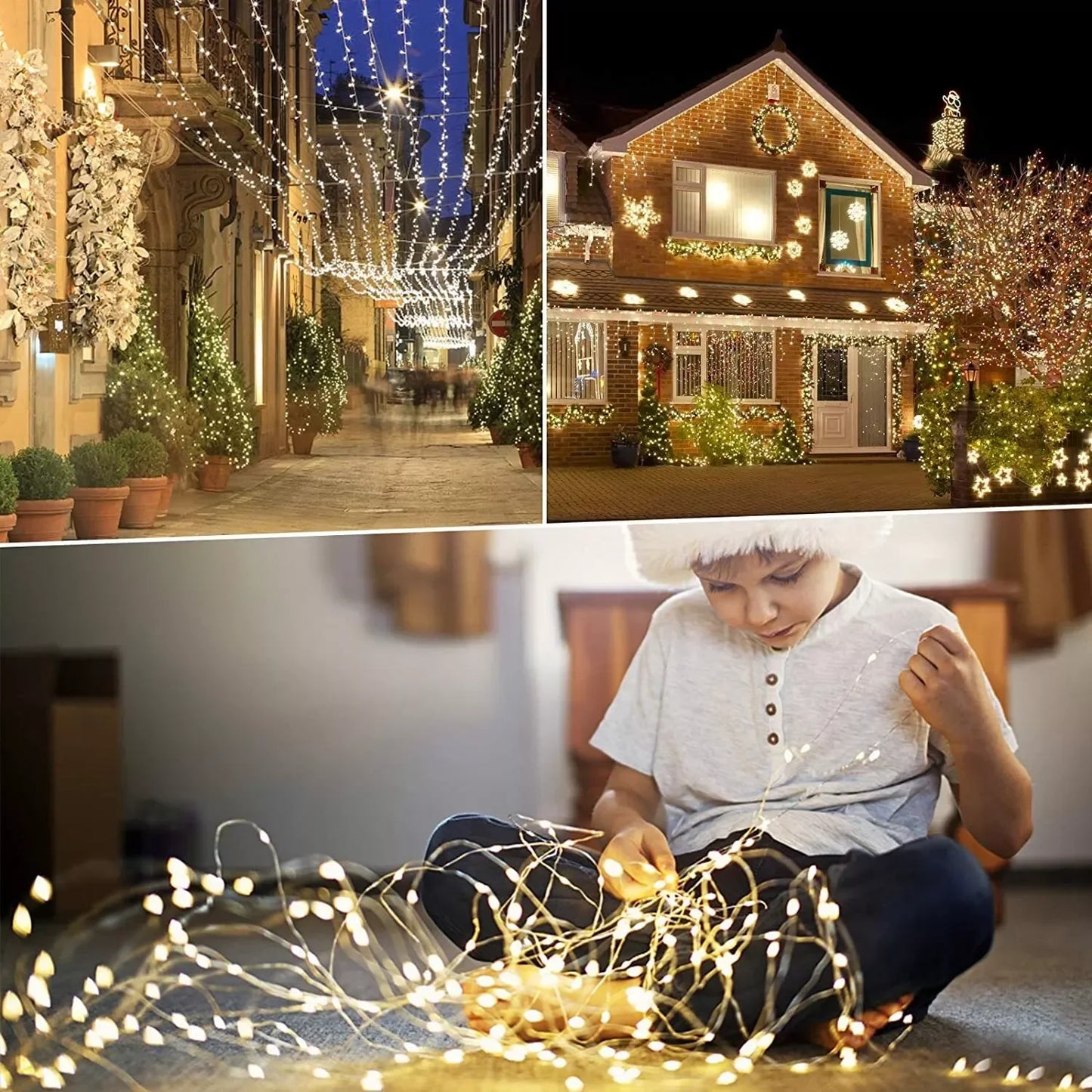 4 PCS Set 22m-200LEDS Outdoor Solar String Light LED Fairy Garland Copper Wire Light Garden Yard Party Christmas Decoration Lamp 8 Mode