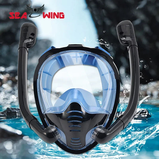 NEW Arrivals S-XL Size Full Face Professional Dive Snorkeling Dry Style Silicone Diving Mask Dual Tube Adult And Children Swimming Water Pool Beach   Underwater Accessories Sports Supplies