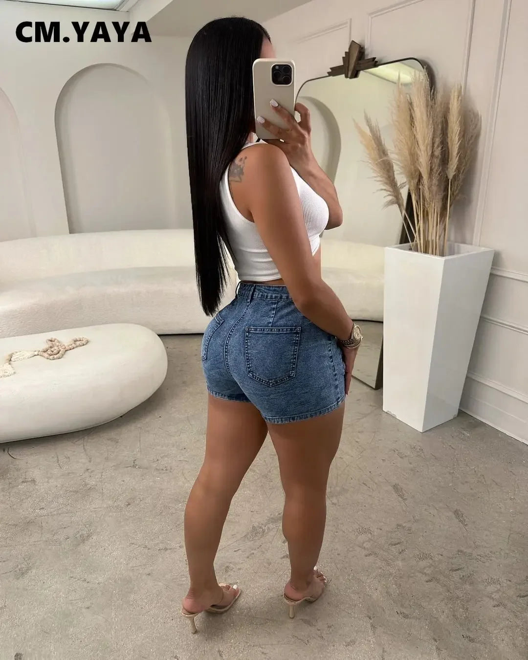 Women Zipper Fly Pocket Front Button Splicing A-line Skirt Jeans Shorts  Summer INS Denim Blue Denim Shorts