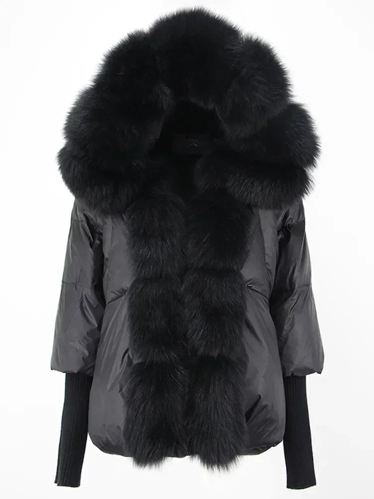 Winter Warm Snow Clothes Supplies Jacket Women Real Fox Fur Collar Hooded Natural Thick Warm Loose Oversize Duck Down Coat Streetwear Outerwear Female Girls Luxury Winter Fashion Clothing Products