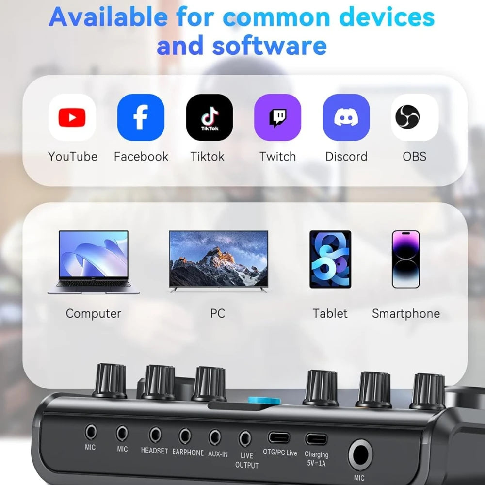 Professional P99 Live Sound Card Podcast Equipment Live Broadcast DJ Device with MC98 Microphone Set For Music/Recording Live Streaming