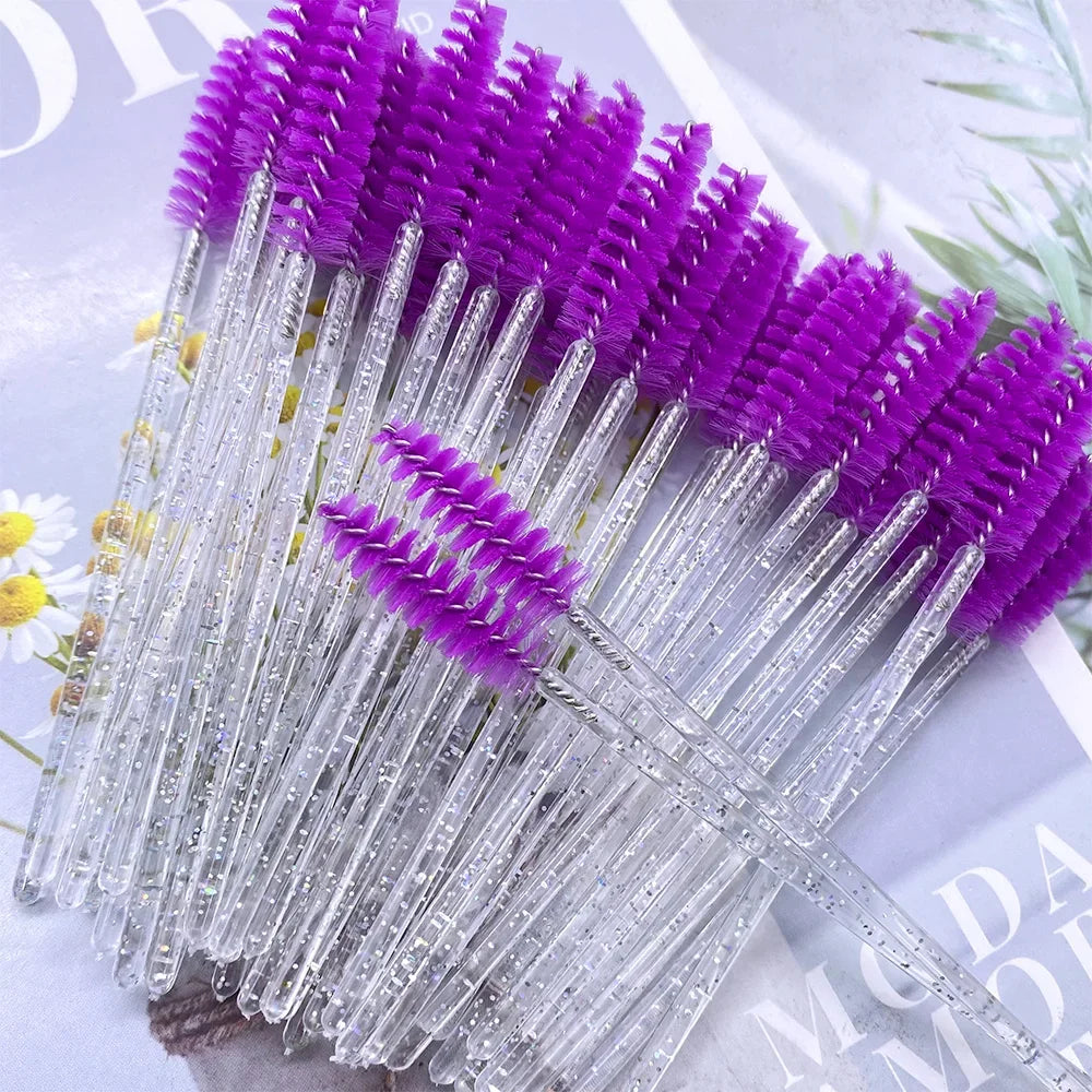 NEW Arrivals 500 PCS Set Eyelashes Brush Crystal Diamond Handle Make-Up Brush Mascara Wands Eyelash Extension Tool Supplies Applicator Spoolers Women Girls Cosmetic Accessories