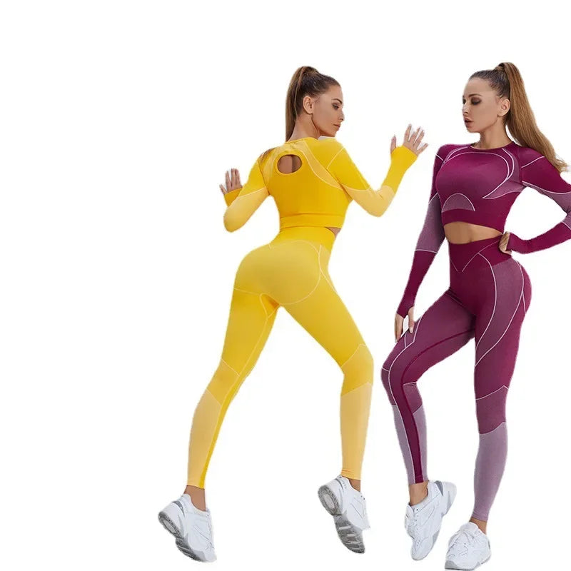 Fashionable Fitness Suit Long Sleeve High-Waisted Yoga Pants Cross-border European American Best Seller Sportswear