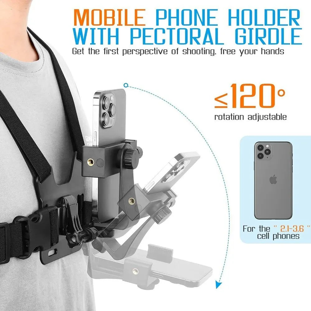 1 PC Adjustable Phone Clip Holder With Chest Strap Fixation Bracket for Sport Camera Mobile Phone Camera Black Holder Accessories