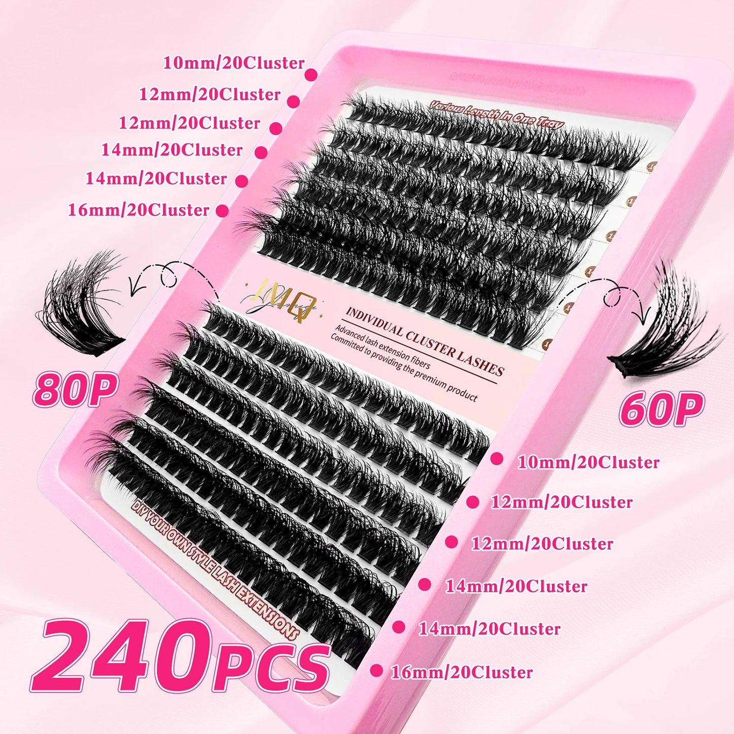NEW  168 Fans Dry Cluster Lashes Cat Eye Lashes Invisible Band Premium Mink Manga Lash Clusters Women Cosmetic Accessories