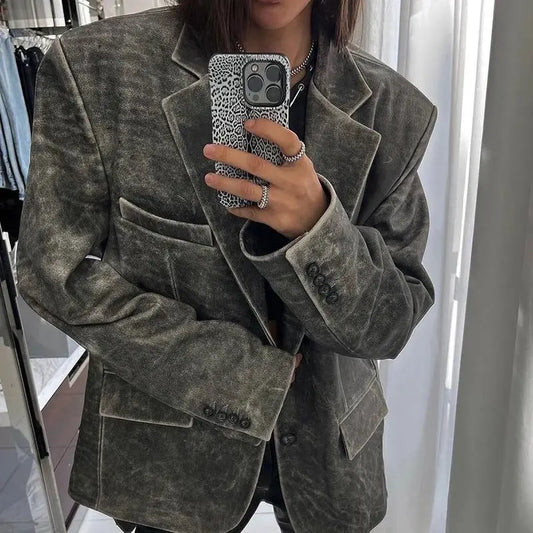 Retro Distressed Leather Jackets Women's Genuine sheepskin Leather Jacket Short Real Leather Coat
