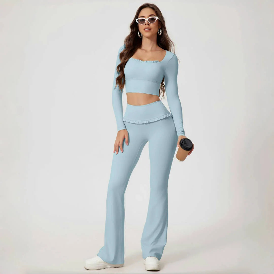 2PCS Set S-XL 6 Colors Naked Square Neck Yoga Set Sports Fitness High Waist Nude Quick-drying Long-sleeved Outdoor Running Workout Clothes Gym Suit