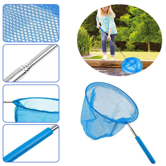 New Telescopic Swimming Pool Net Rake Clear Cleaner Scoop Leaf Stainless Steel Skimmer Mesh Frame Kids Outdoor Fish Nett