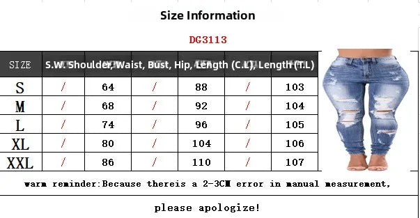 S-2X Plus Size Trendy Women's High-Waisted Slim Fit Denim Jeans Cross-Border Style Pencil Long Jeans Tear Hole Design Elegant Commute Girls Casual Spring Streetwear Apparel Supplies