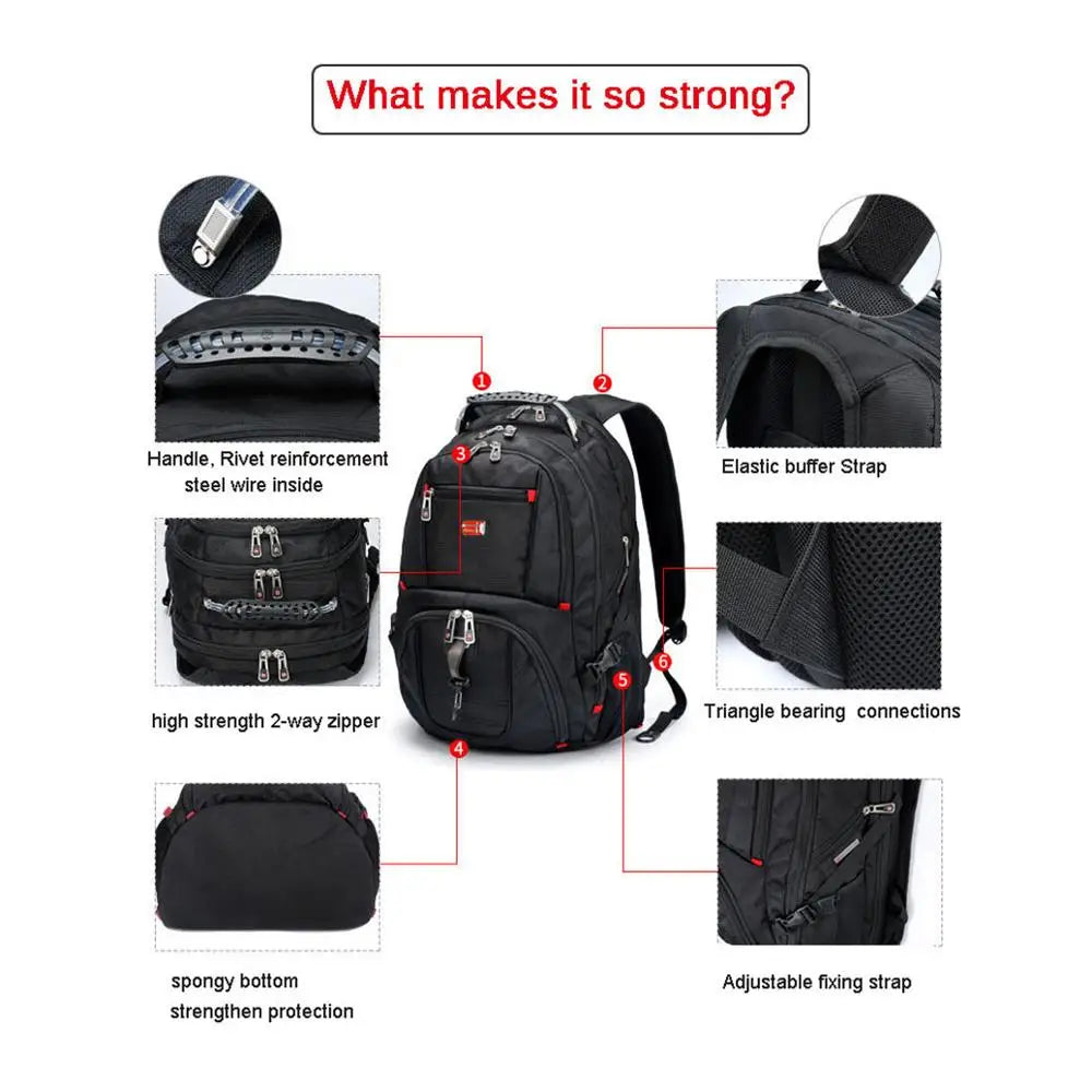 Swiss-Multifunctional Bags Durable 17 Inch Laptop Backpack,45L Travel Bag,College Book Bag,USB Charging Port,Water Resistant