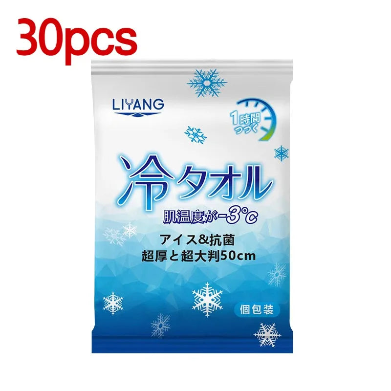 1/5/10/20/30/50 PCS Set Korean Extra Large Cooling Wet Towels Instant Ice Cold Refreshing Summer Portable Oversized Sweat Wipes for Adult Sports Cycling Running Outdoor Driving Hiking