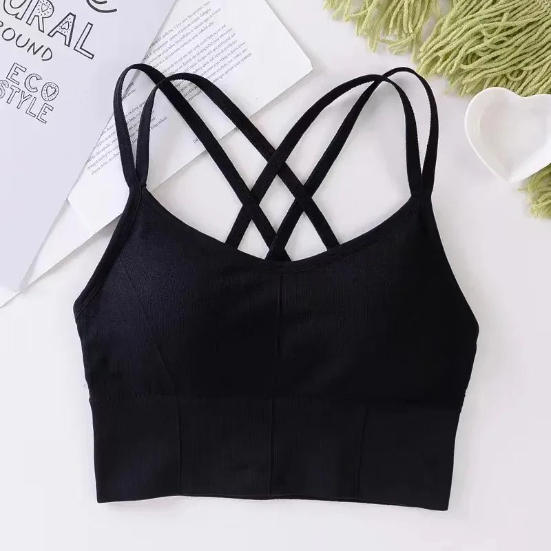 NEW Arrivals Sexy Women Tops Back Cross Strap Tank Top Push Up Running Sports Yoga Bra Breathable Soft Fitness Beauty Solid Color Girls Sports Clothing Supplies
