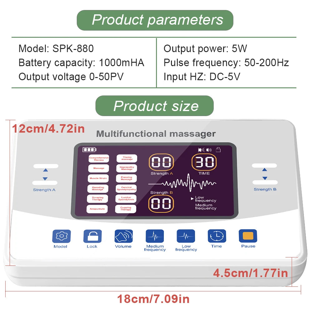 12 Modes + 20 Electrode  Pads Bags Electric Acupuncture EMS Tens Muscle Stimulator 30 Intensities Therapy Pulse Body Massager Electro Health Care Machine