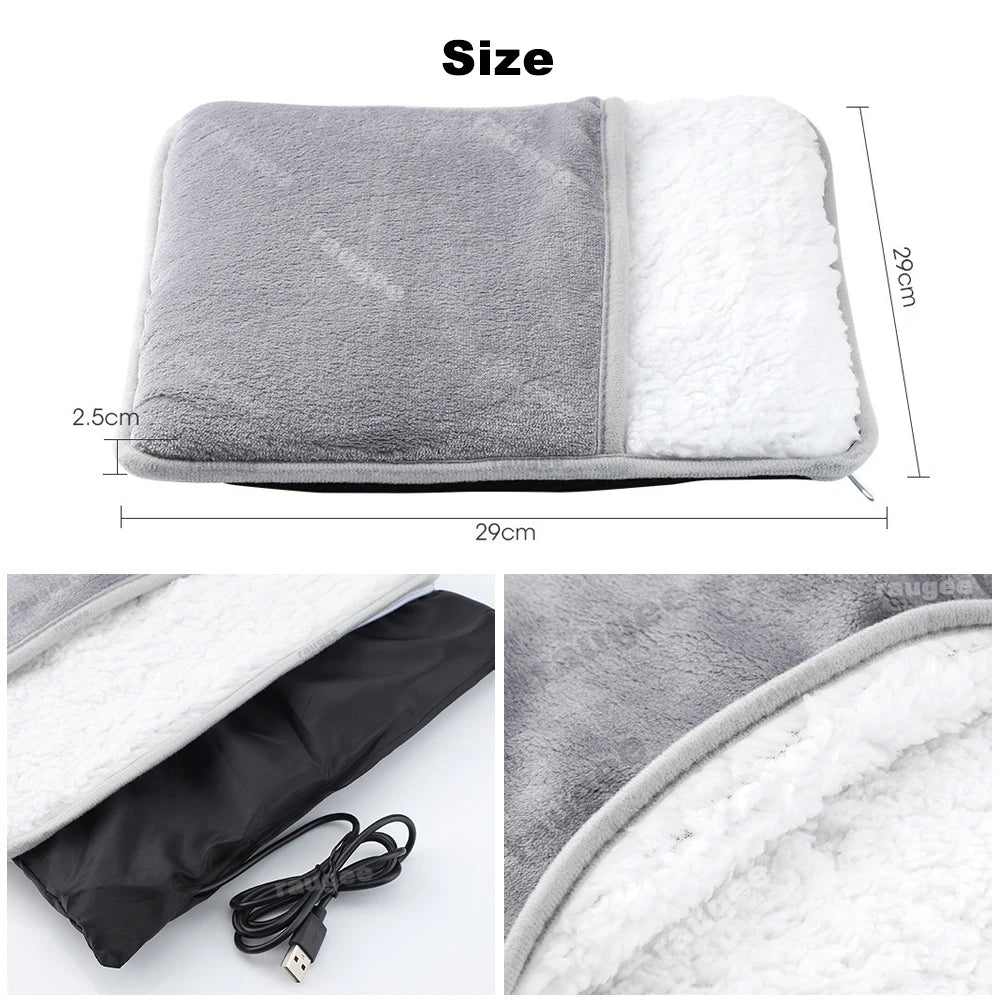 Foot Warmer USB Foot Heater Thermal Foot Pain Relief Blood Circulation Heating Pad Soft Plush Warm Foot Cover Electric Heating Feet Warmer for Home Bedroom Living Room Use Health Care Supplies