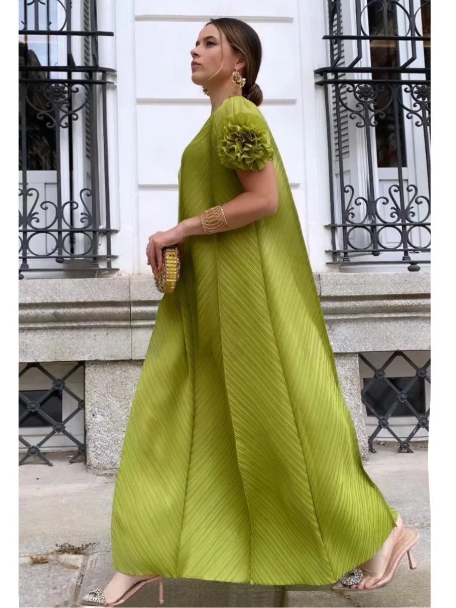 NEW Arrivals 6 Colors  Female Miyake Pleated Heavy Industry Flower Disc Geometric Pleated Dress Versatile Age-Reducing Mother Evening Wedding Party Outfit Dresses Women Ladies Luxury Fashion Clothing Supplies