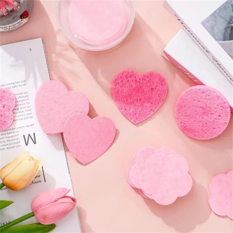 NEW Arrivals 50/100 PCS Set Reusable Facial Sponges Pad Heart Shape Compressed Facial Natural Facial Cleansing Pads Exfoliating For Cleansing ﻿Women Cosmetic Accessories