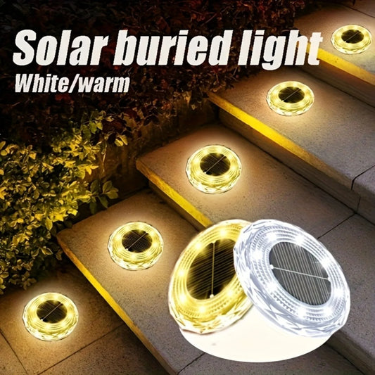 NEW Arrivals 2PCS Set 8 LEDs Solar Ground Lights Solar Lights Outdoor Bright LED Solar Disk Lights Outdoor Garden Pathway Driveway Lawn Lights Home Outdoor Lighting Accessories