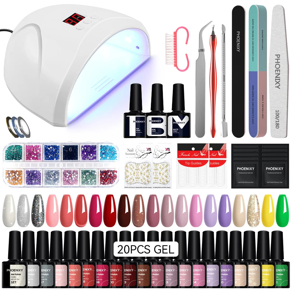 NEW Arrivals High Quality 20PCS Set 162 Colors Gel Nail Polish Set with UV LED Nail Lamp Semi Permanent UV Gel Varnishes Soak Off Complete Nail Art Tools Set Manicure Pedicure Kit Cosmetic Supplies