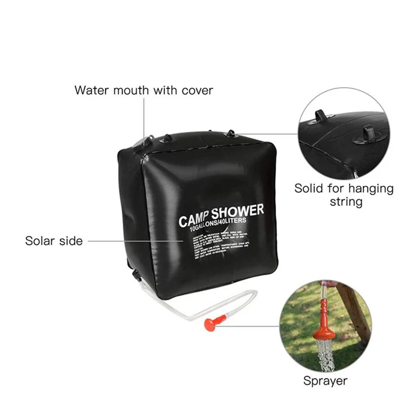 Water Bags Shower Head Solar Power Fast Heating Camping Shower Bag Camping Fishing Hiking Water Storage Bag Bathing Bag
