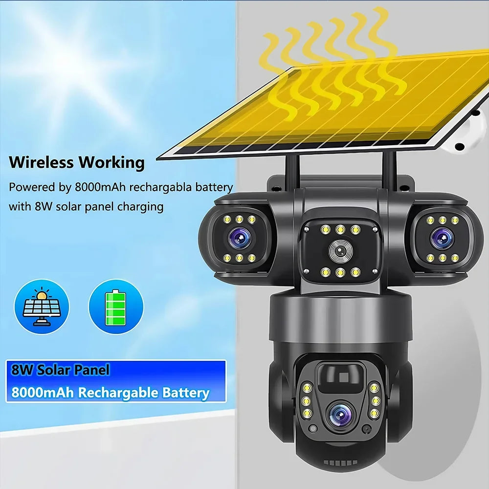 NEW V380 PRO 3 Lens IP Solar Camera HD 15 MP Outdoor Waterproof CCTV Night Vision Two-Way Audio Camera Mobile Tracking 4G IP Camera Home Office Factory Security Systems