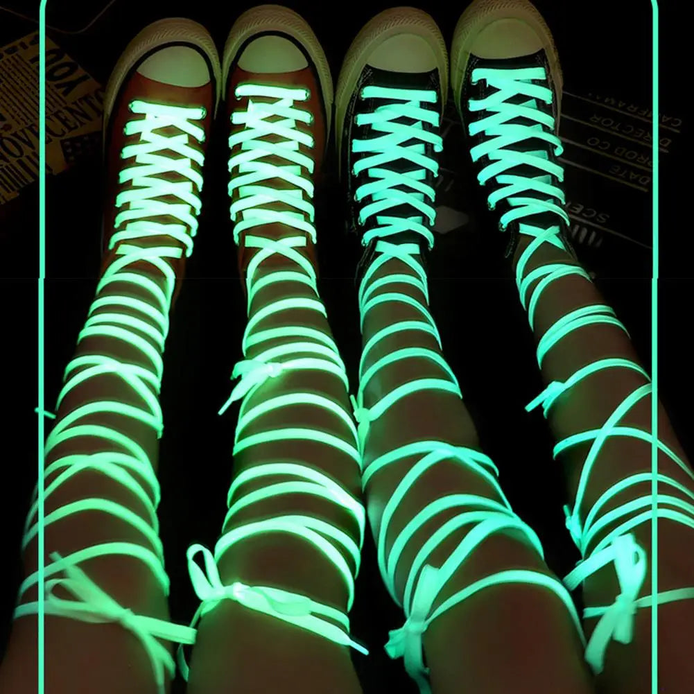 80-140cm 7 Colors Glow in the Dark Luminous Shoelaces Rave Dance Party Night Clubwear  Fluorescent Flat Replacement Shoe Laces for Sneakers Boots Athletic Footwear Accessories