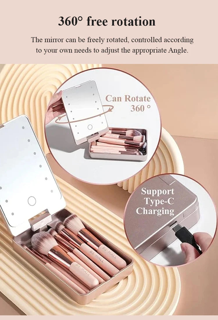 NEW Arrivals Make-Up Mirror Set with Lid Dustproof Organizer Lighted Makeup Brush Set Mirror for Bloggers Outdoor Travel Night Club Women Cosmetic Sets