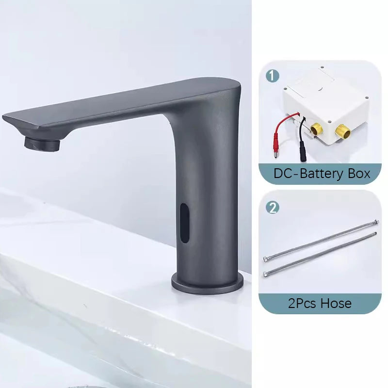 NEW 3 Colors Automatic Sensor Touchless Bathroom Faucet, Modern Basin Faucet for Sink 1 Hole, Waterfall Single Hole Bathroom Sink Faucet Home Bathroom Kitchen Washing Accessories