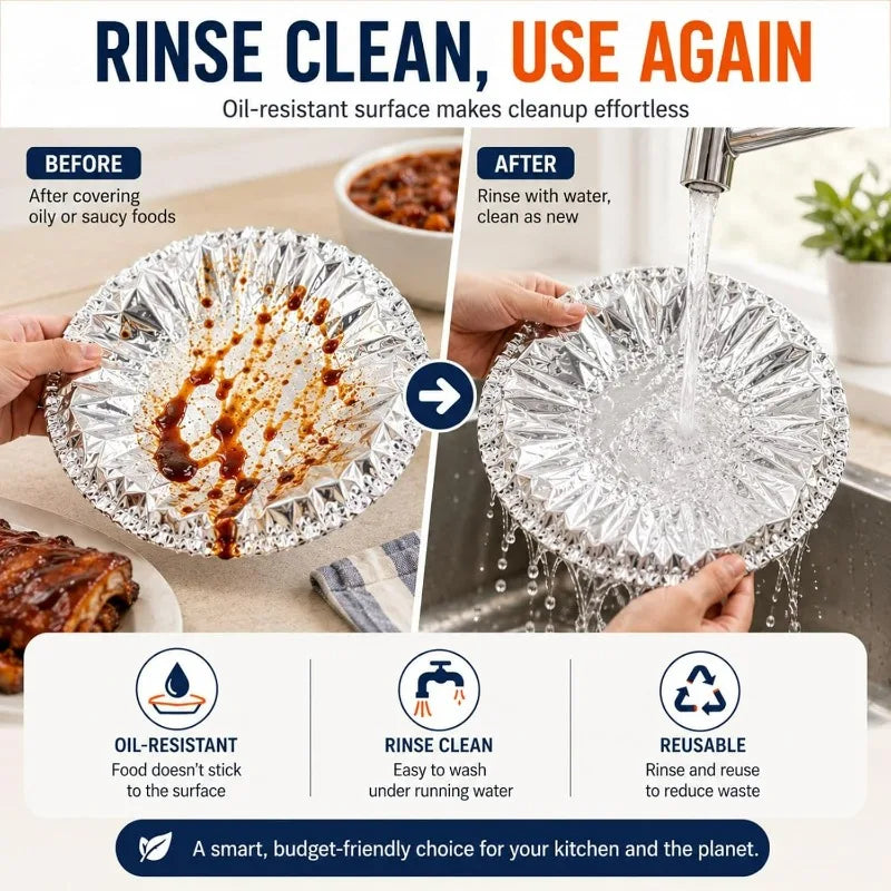 100 PCS Set Aluminum Foil Film Food Plates Cover Elastic Disposable Food Grade Covers Fresh-Keep Lid Fruit Vegetable Insulation Storage Saran Wrap