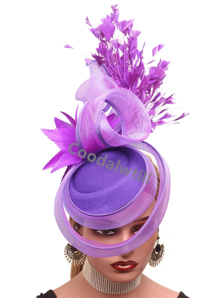 20 Colors Women's Luxury Evening Wedding Mesh Pillbox Fascinator Hat Ladies Bride Kentucky Formal Church Headwear Tea Cocktail Party French Chapeau Cap With Feather Clips