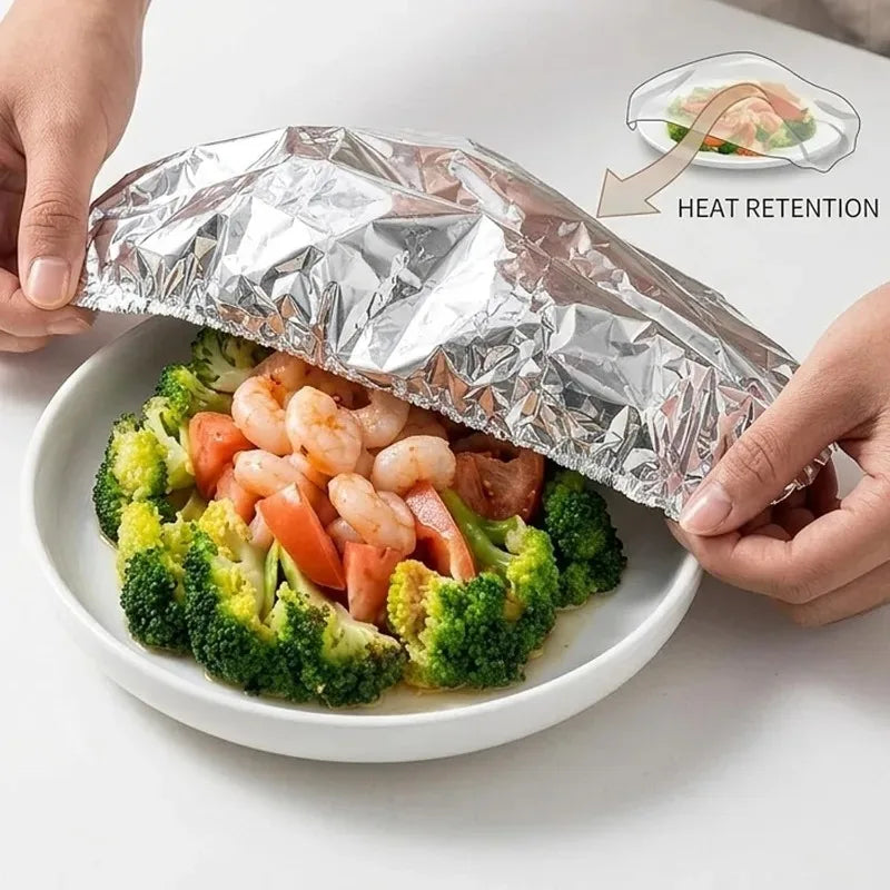 30/100/200PCS Set Outdoor Camping Picnic Travel Disposable Foil Film Food Cover Aluminum Foil Insulation Kitchen Insulation Lid Fresh-Keep Saran Warp Storage Covers Home Kitchen Accessories