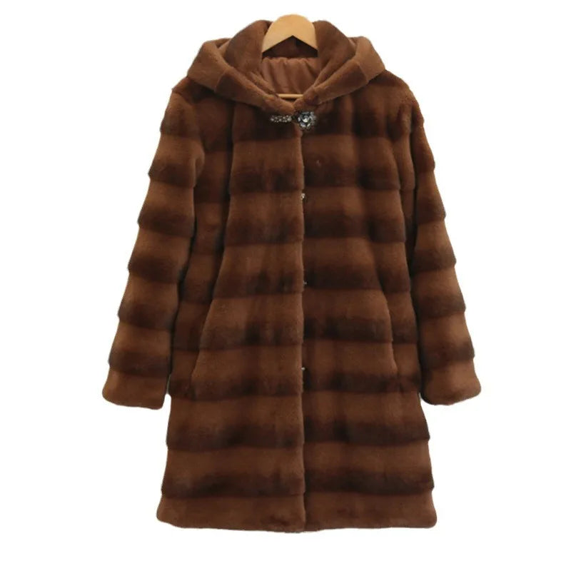 NEW Arrivals UK S-3XL Size Women Faux Fox Fur Mid Length Coats Thick Warm Open Stitch Coat Hooded Full Sleeve Casual Elegant Splice Autumn Winter Warm Outerwear