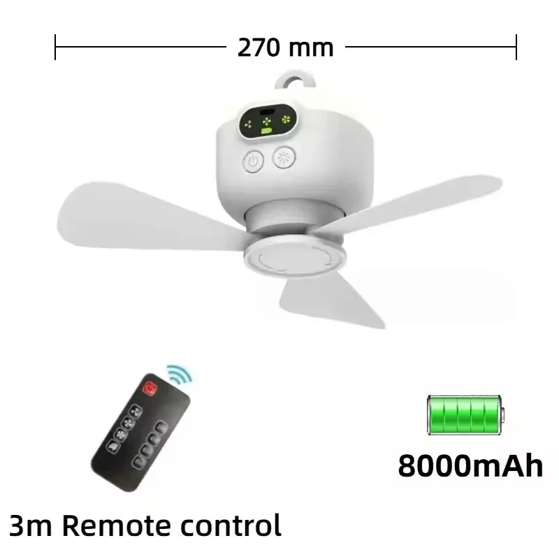 12000mAh Remote Control Save Energy Large Size Whirlwind Ceiling Fan USB Wireless Cooling Powerful Fan Portable LED Night Light Outdoor Camping Indoor Bedroom Living Room Fan Ceiling Fan