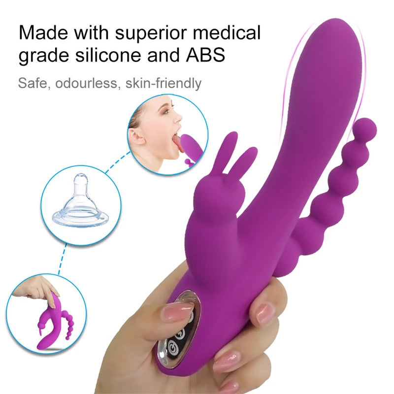 Adult 3 In 1 Rabbit Vibrators For Woman Dildo Clitoris Massage Anal Beads Sex Toys G-Spot Stimulator Female Masturbator Adults 18+