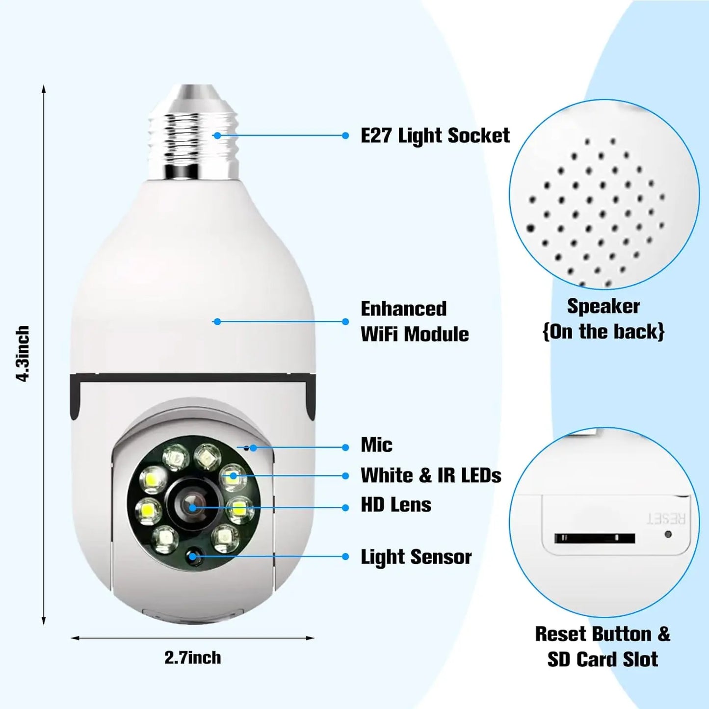 YCC365 5G Wifi 1080P E27 Bulb Surveillance Camera Indoor 4X Digital Zoom AI Human Detect Full Color Night Vision Wireless Camera