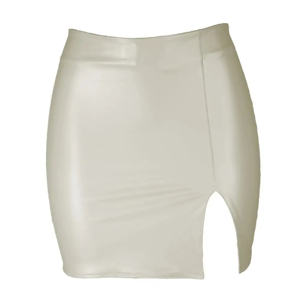Women Italian Sexy Skirt S-2XL UK Plus Size 9 Solid Colors Hidden Zipper Mini Skirt PU Leather High Waist Split Skinny Skirt Female Streetwear Women's Clothing