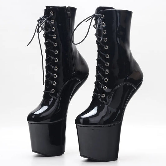 8 Inch High Heelless Exotic Pole Dance Platform Ankle Boots Extreme Fetish Size 36-46