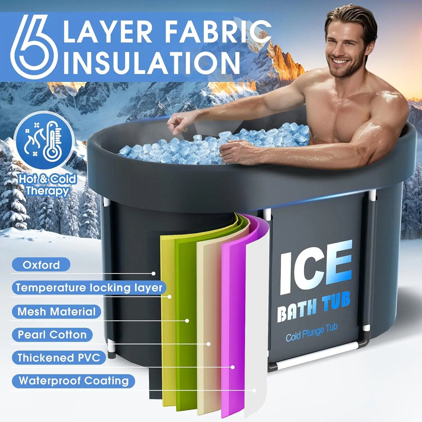Full Set Oval Ice Bath Tub for Athletes with Cover 130 Gal Large Capacity 450L  Portable Cold Plunge Tub for Recovery and Cold Water Therapy Health Care Supplies