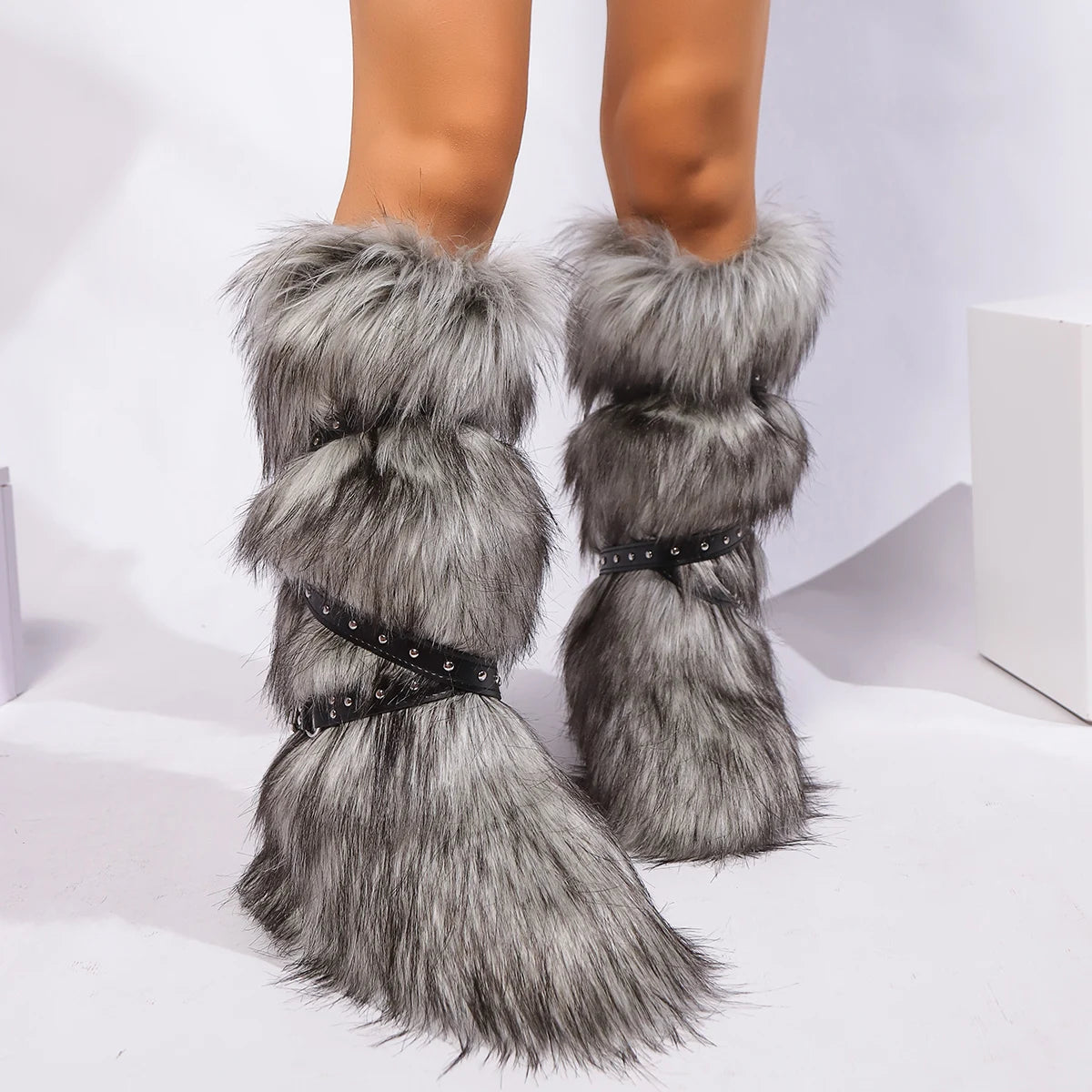 NEW Arrivals 7 Colors Winter Snow Boots Women Fox Fur Snow Boots Warm Platform Long Boots Cute Plush Over Knee High Boots Y2K Girls Outdoor Furry Shoes