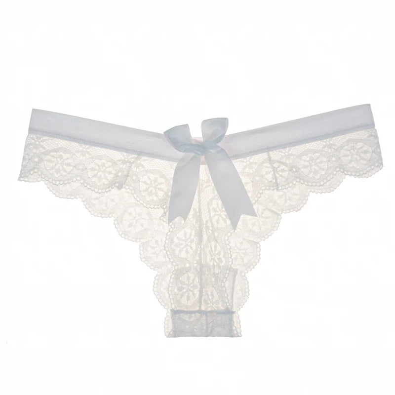NEW Arrivals M-XL 7 Colors Sexy Lace Thong Women Bow Low Waist Panties Transparent Underwear Ladies Hollow Out Lingerie G-String Women Sexy Underwear