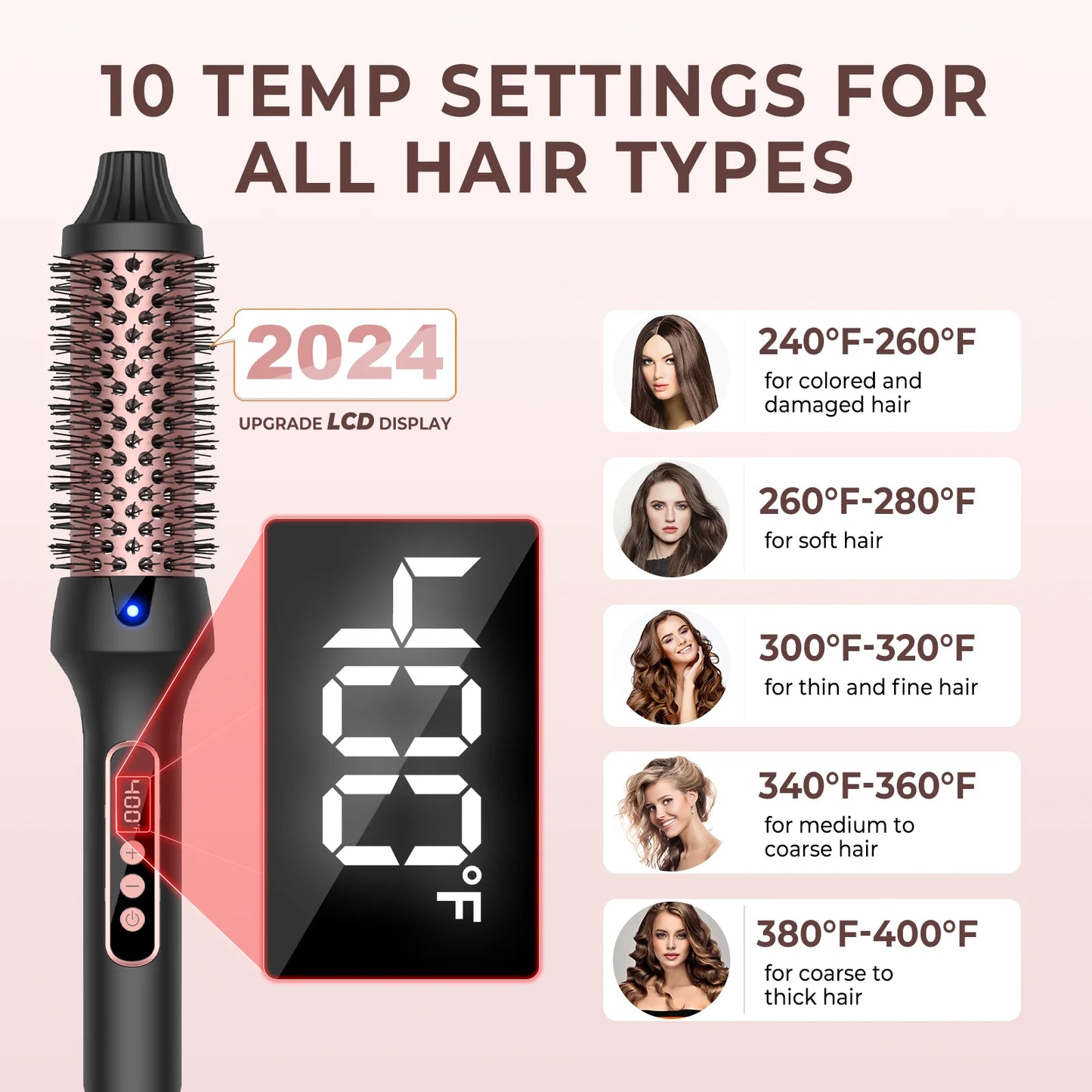UK Plug Heated Styling Brush 3-in-1 Ionic Hair Curler/Straightener with Anti-Scald Electric Curl Wand Curling Iron Hair Styling Tools