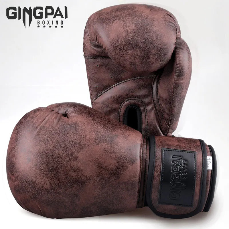 3 Retro Colors Adult Women/Men 8/10/12oz Boks Boxing Gloves Leather MMA Muay Thai Boxing Gloves Mitts Sanda Gym Training Practice  Equipment Sports Accessories