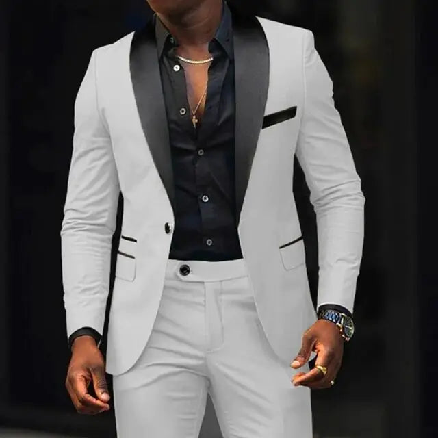 NEW Arrivals 2PCS Set S-6XL Plus Size 7 Colors Casual Men Wedding Suits Solid Slim Fit Shawl Lapel Blazer Pant Designs Evening Party Prom Suits Best Man Business Wear Suit Men Luxury Fashion Clothing Supplies