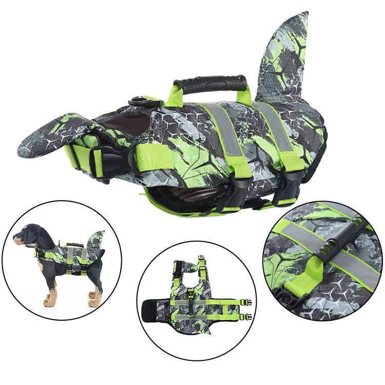 12 Colors Top Quality Dogs Life Jacket for Small Medium Large Dogs Swim Boating Flotation Vests High Buoyancy Shark Pet Swim Safety Vest Pets Apparel Supplies