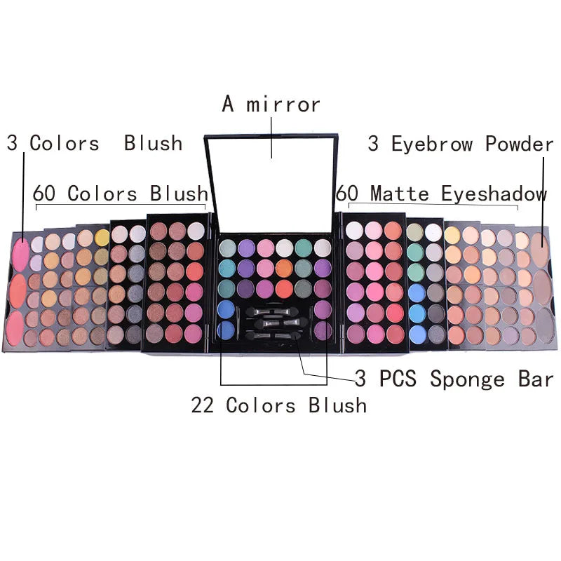 148 Color Long Lasting Waterproof Shimmer Makeup Kit Glitter Matte Eyeshadow Eyebrow Blush Palette Travel Cosmetics Set