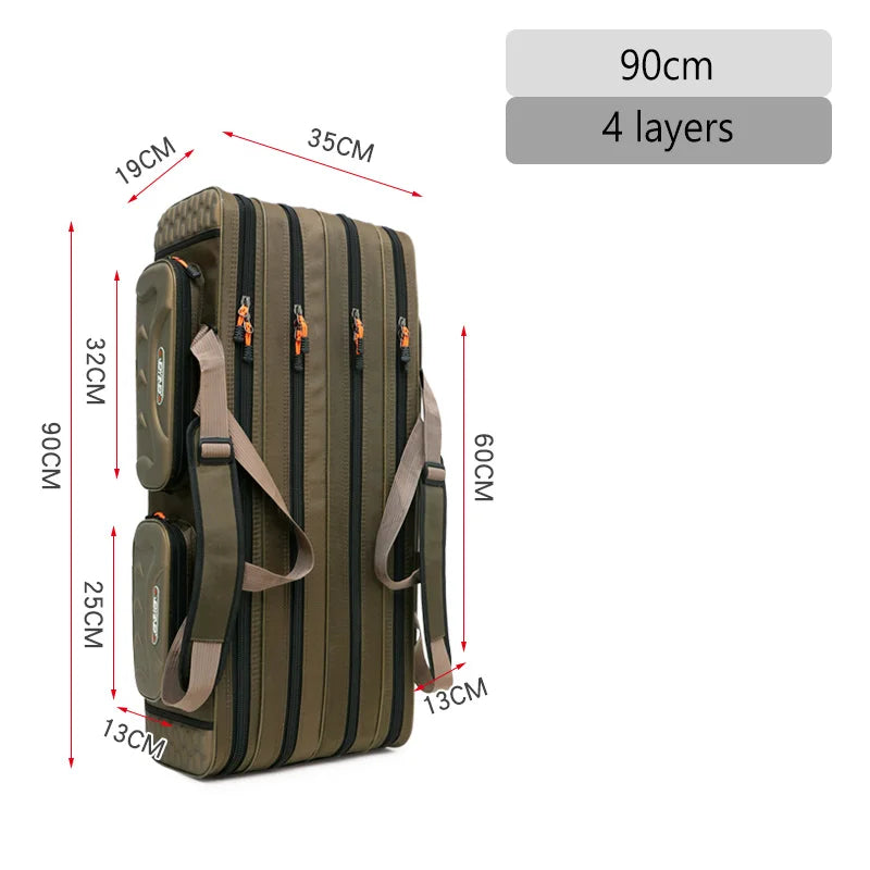 2/3/4 Layers Top Quality Multi-Functional Hard Spinning Fishing Rod Bag Carrier 2/3/4 Layers 80CM-130CM Fishing Tackle Lures Carrying Bags 1680D Oxford Reel Gear Storage Case Organizer Fishing Tools Supplies