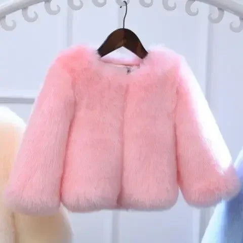 2-12yrs Old Babies Children Toddler Girls Faux Fur Jacket Winter Warm Snow Outerwear Elegant Fox Fur Coat Girls Long Sleeve Coats Children Luxury Fashion Apparel Accessories Clothing Products