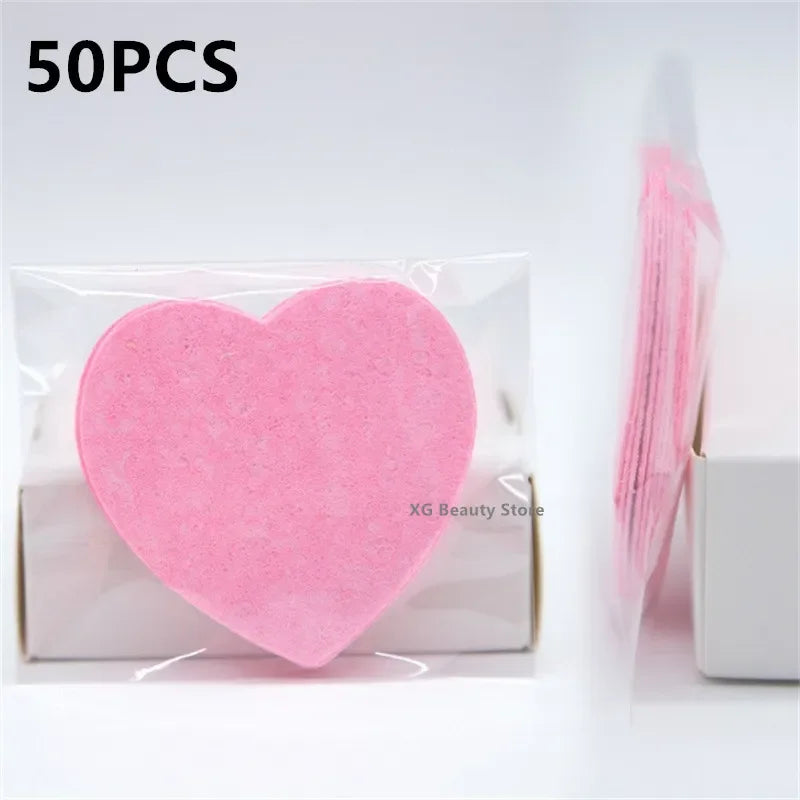 NEW Arrivals 50/100 PCS Set Reusable Facial Sponges Pad Heart Shape Compressed Facial Natural Facial Cleansing Pads Exfoliating For Cleansing ﻿Women Cosmetic Accessories