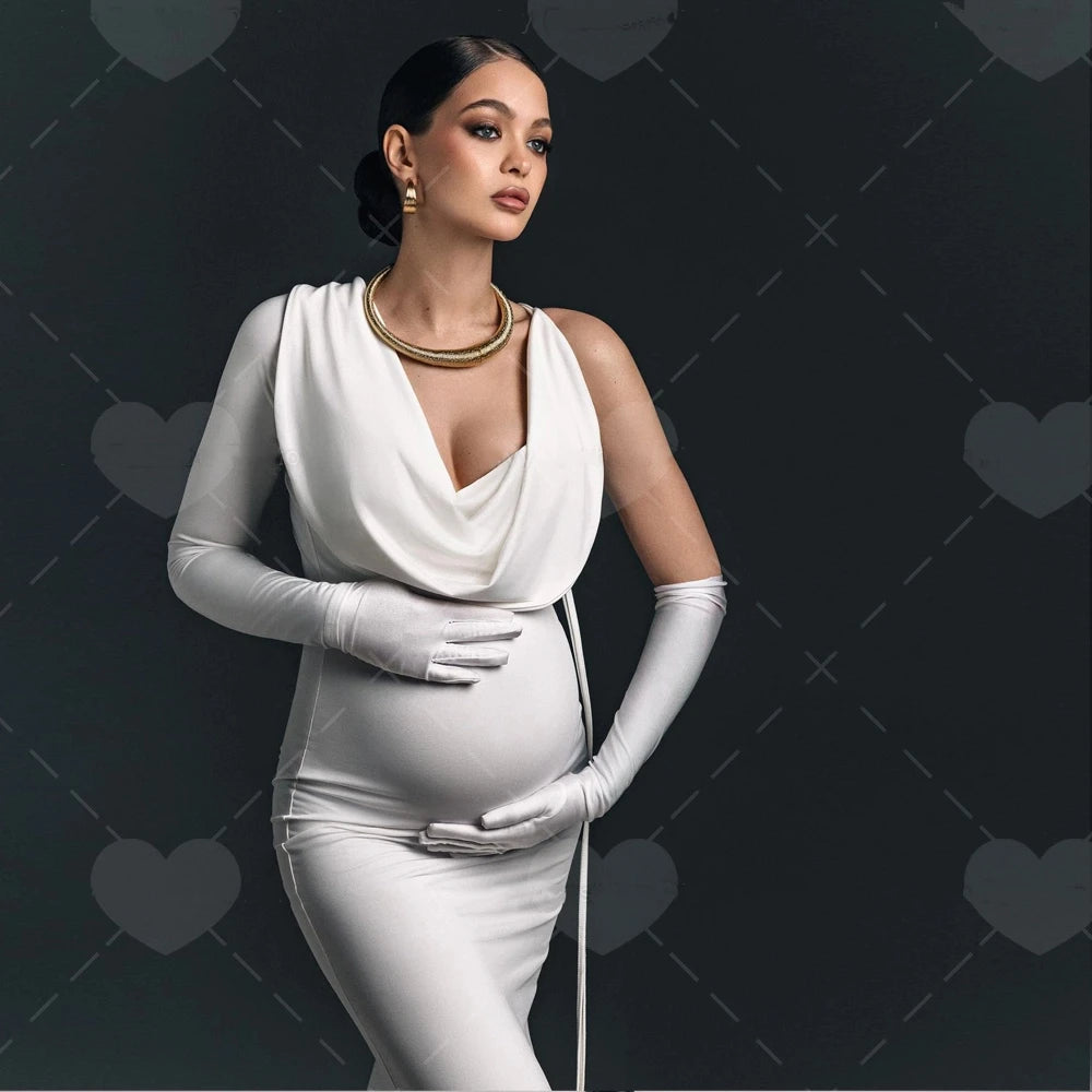White/Black Color Maternity Breast Feeding Function Dresses For Photo Shoot Solid Color One Shoulder Slim Fit Elastic Fabric Dress Party Sexy Dress For Pregnant Women